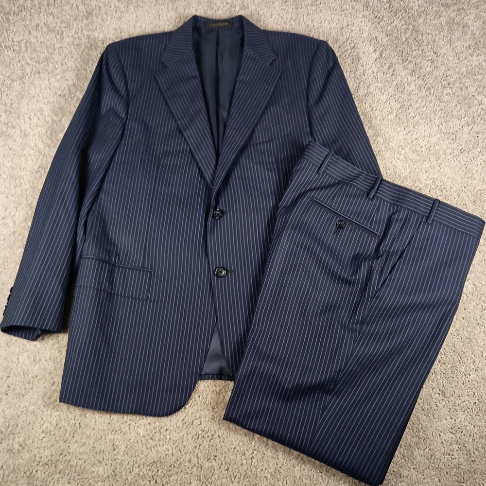 CORNELIANI Mantua Suit Super 130's 42R 36W Virgin Wool Navy Blue Pinstripe - Picture 2 of 16